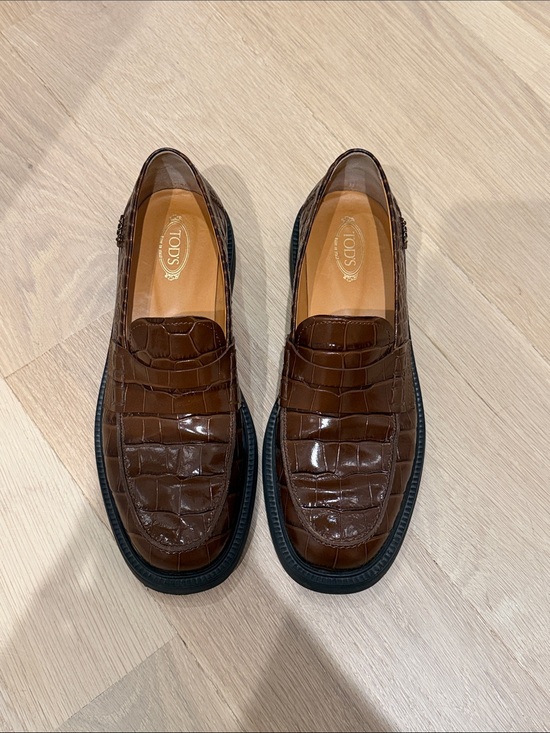 Tod's Shoes - Tod's Brown Croc-Embossed Leather Penny Loafers for Women